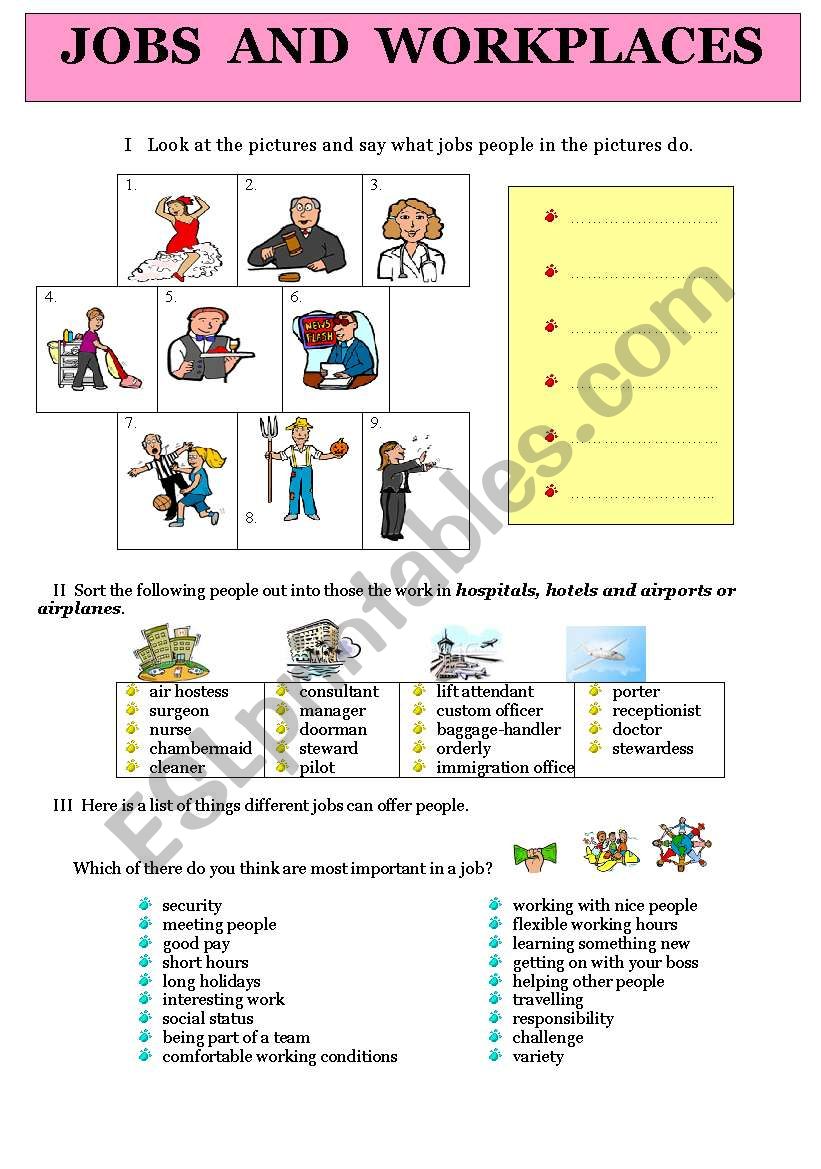 JOB AND WORKPLACES worksheet