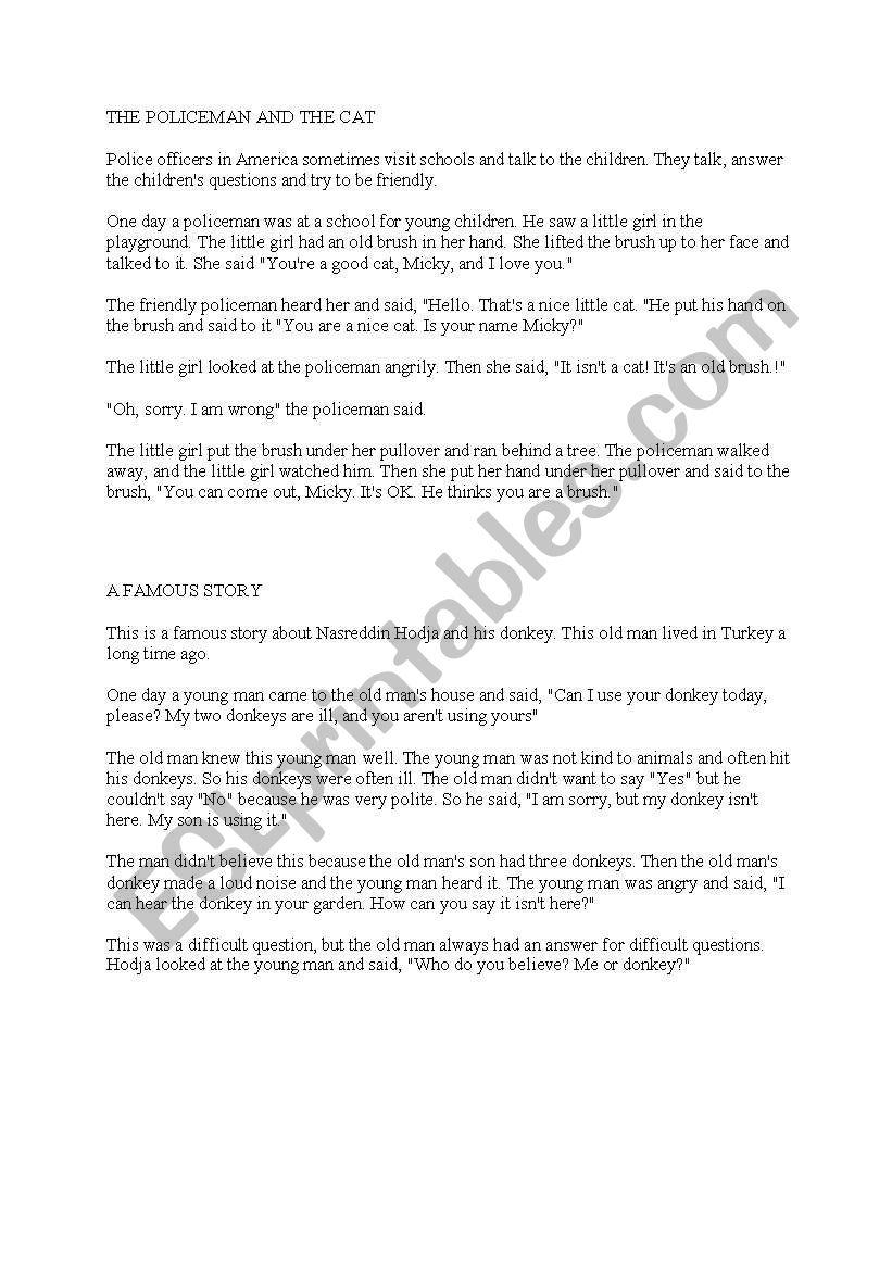 short stories worksheet