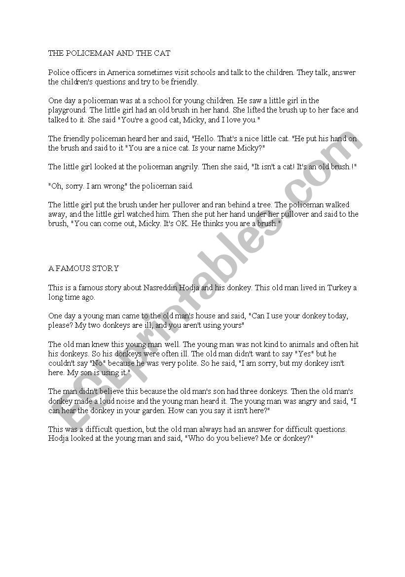 short stories worksheet