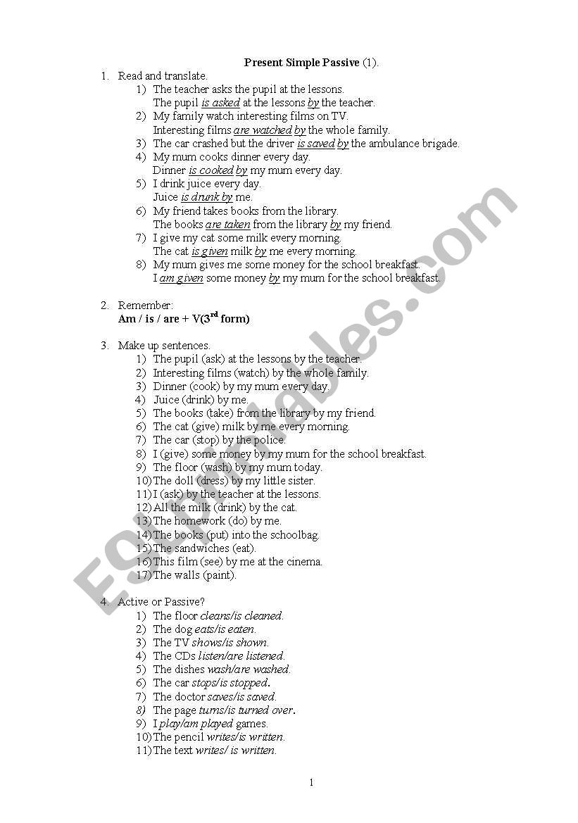 Present Simple Passive worksheet