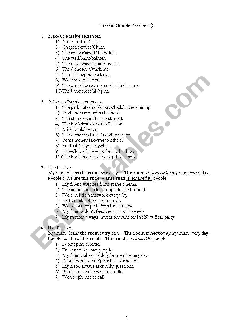 Present Simple Passive worksheet