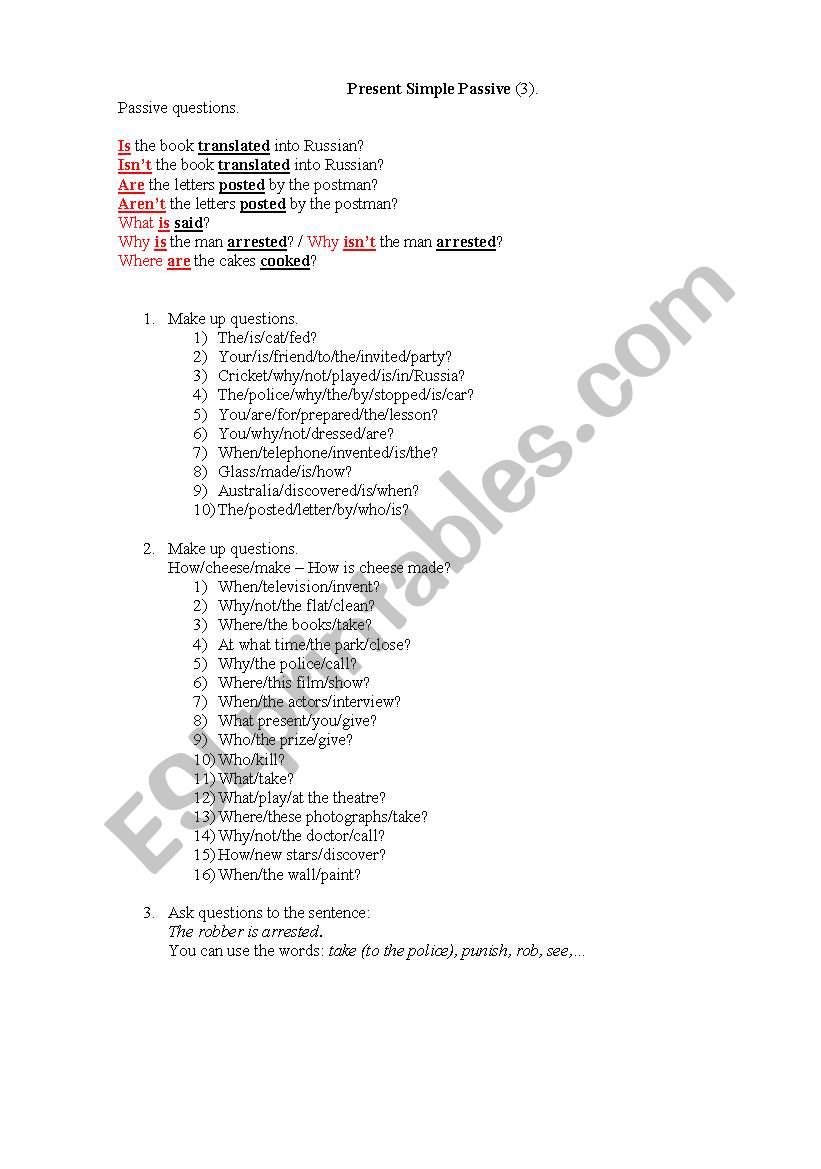 Present Simple Passive worksheet