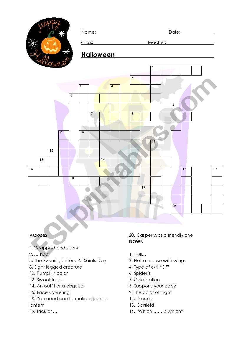 Halloween Crossword Puzzle worksheet