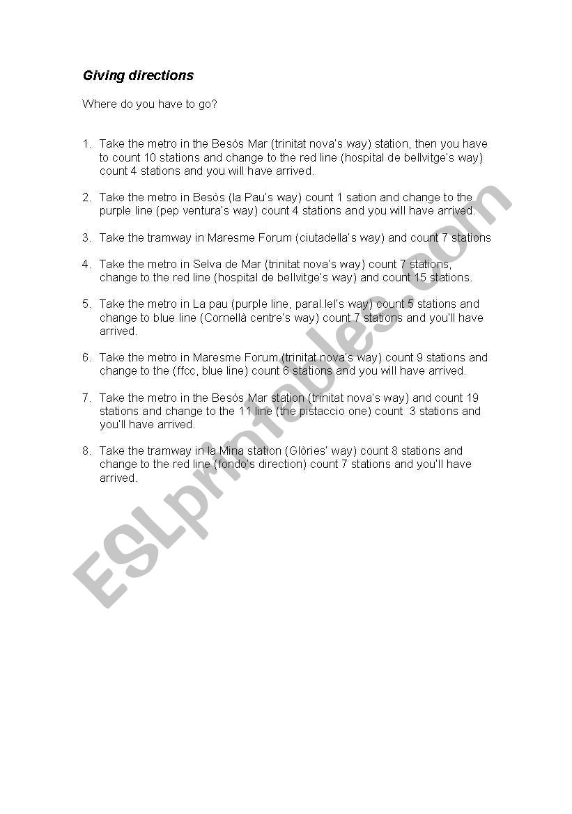 Giving directions worksheet