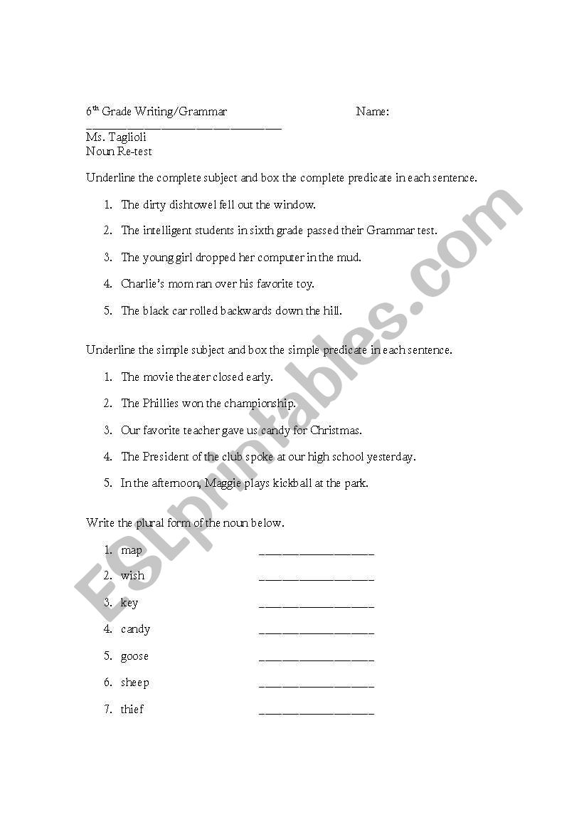 Nouns worksheet