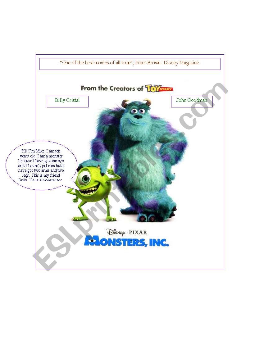 Monsters Inc- verb to Have worksheet