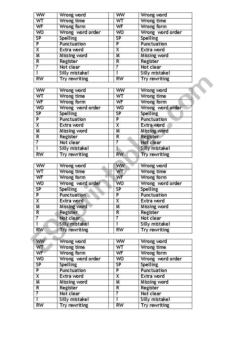 Error Correction Code worksheet