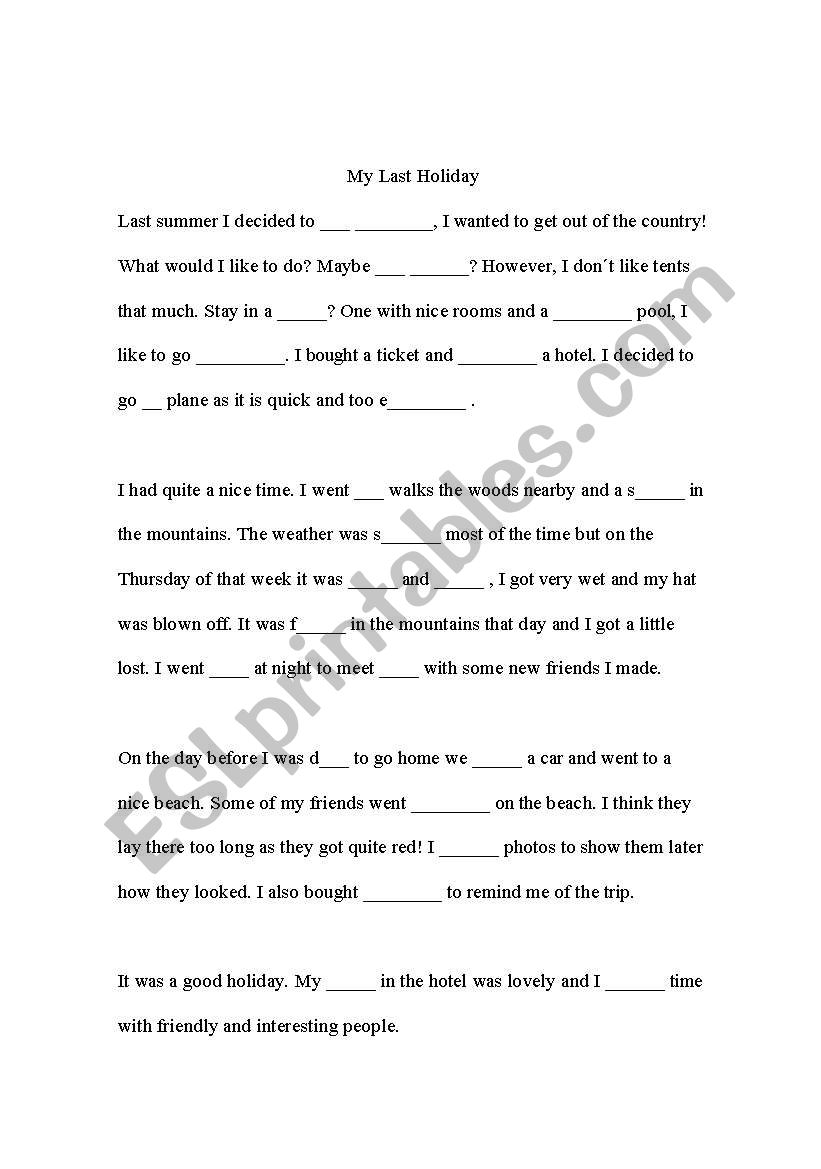 Gap Fill - Holidays worksheet
