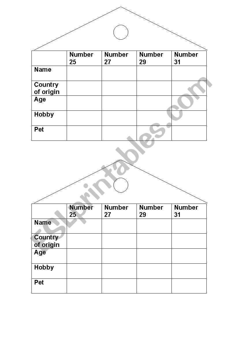 Who lives in house number...?? (worksheet 2)