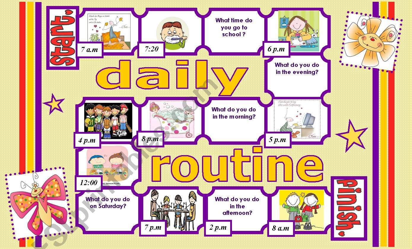 Daily Routines-Telling Time-Board Ga…: English ESL worksheets pdf & doc