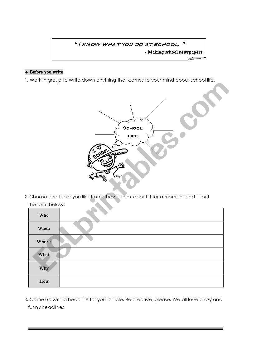 school journal worksheet