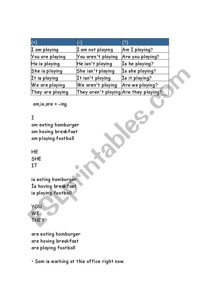Present Continuous Tense worksheet