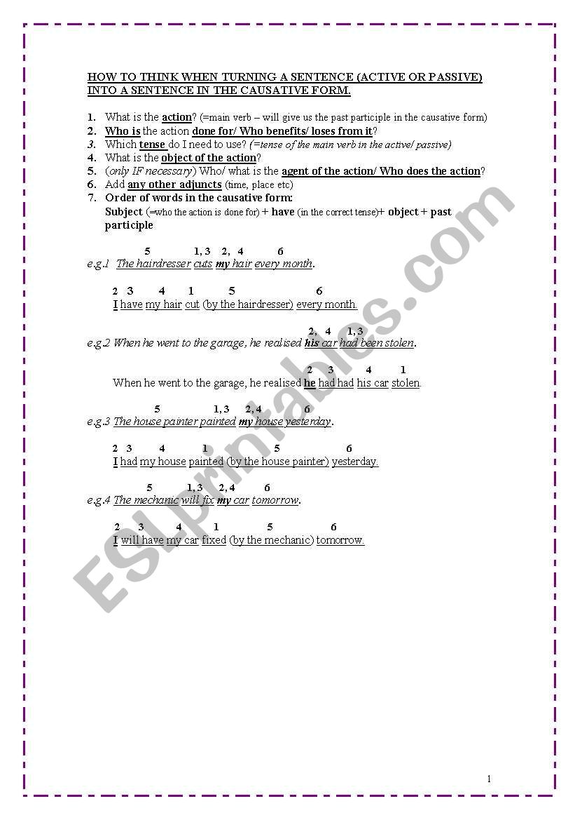 causative form - how to think, guide + practice * FULLY EDITABLE * TEACHERS KEY INCLUDED