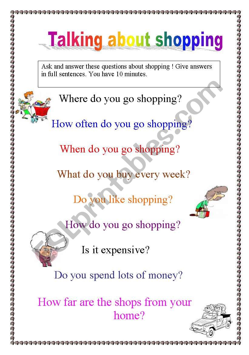 Talking about shopping  worksheet
