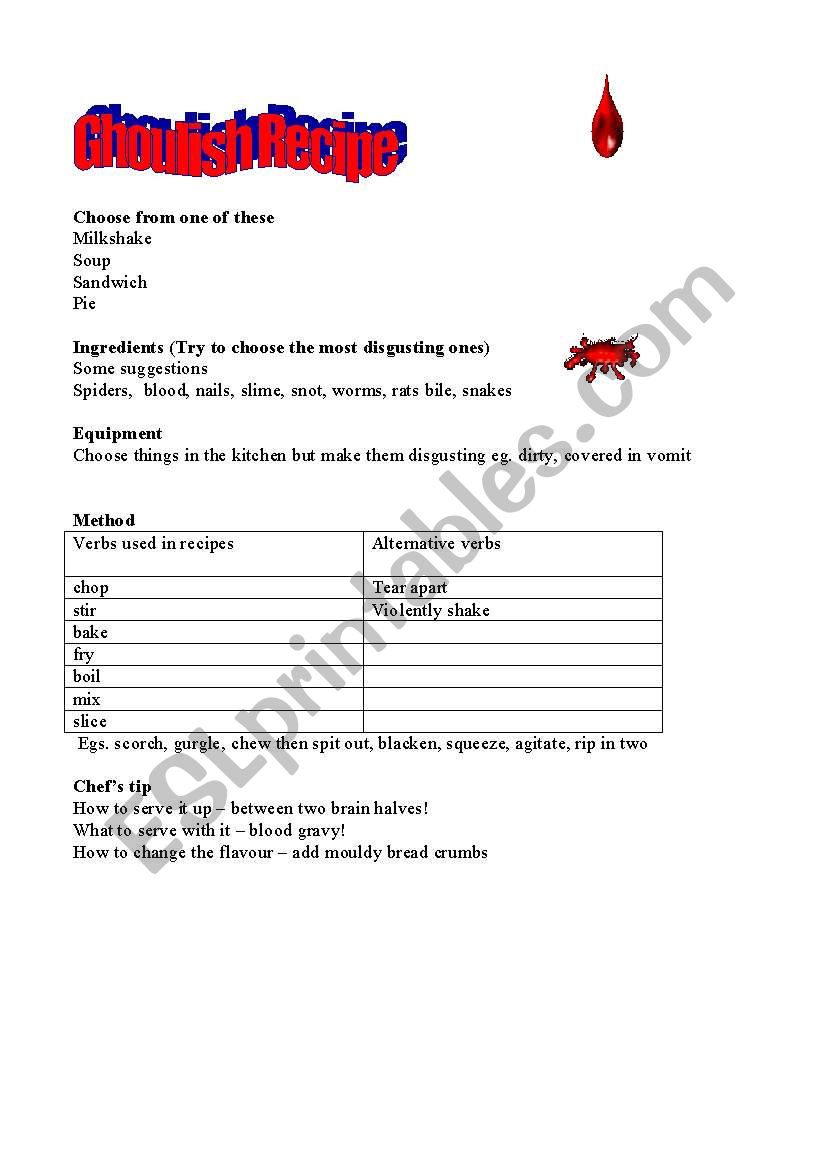 Ghoulish recipes worksheet