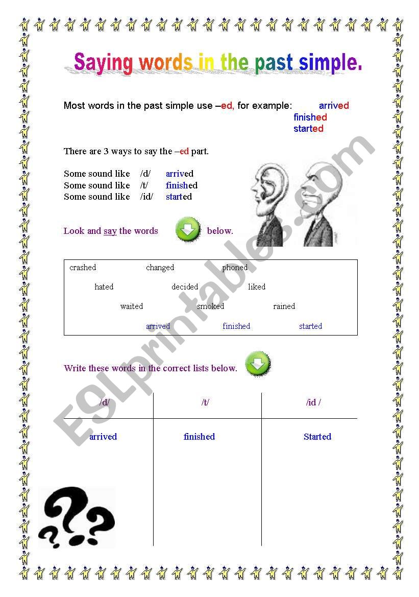 3 sounds of the past simple  worksheet