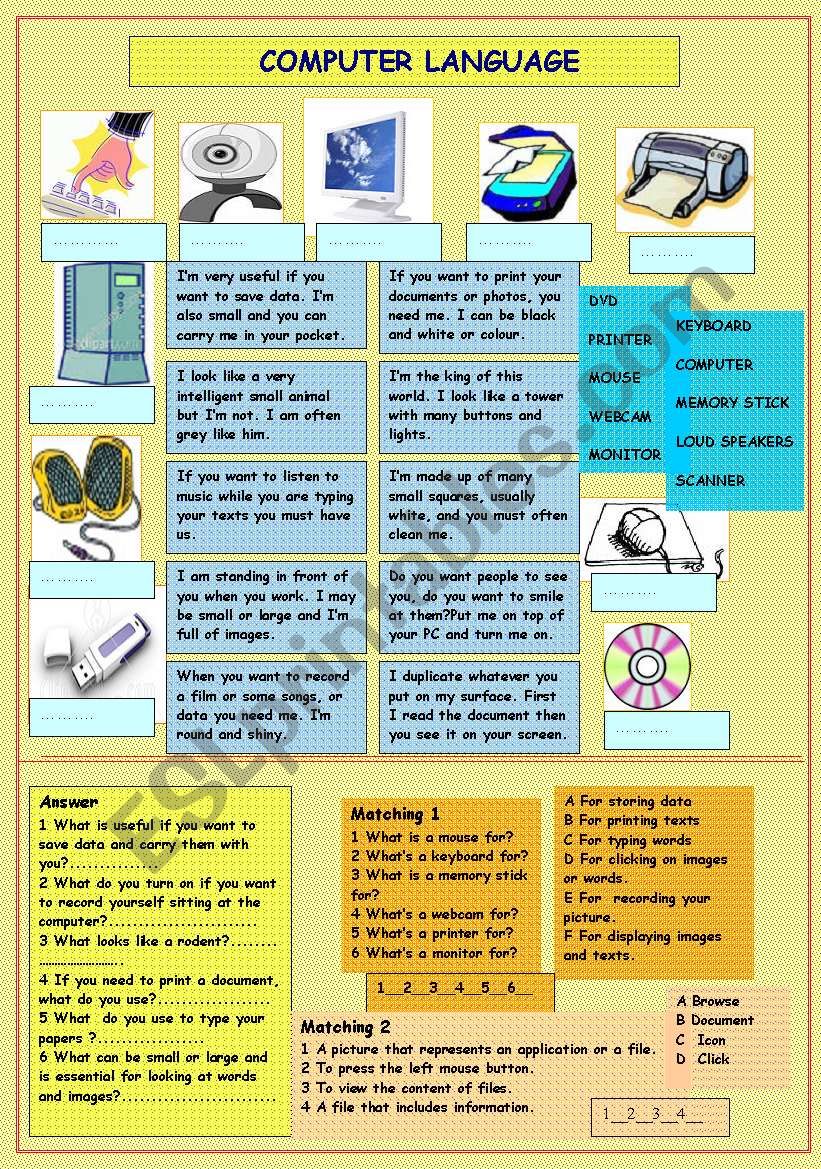 computer language worksheet