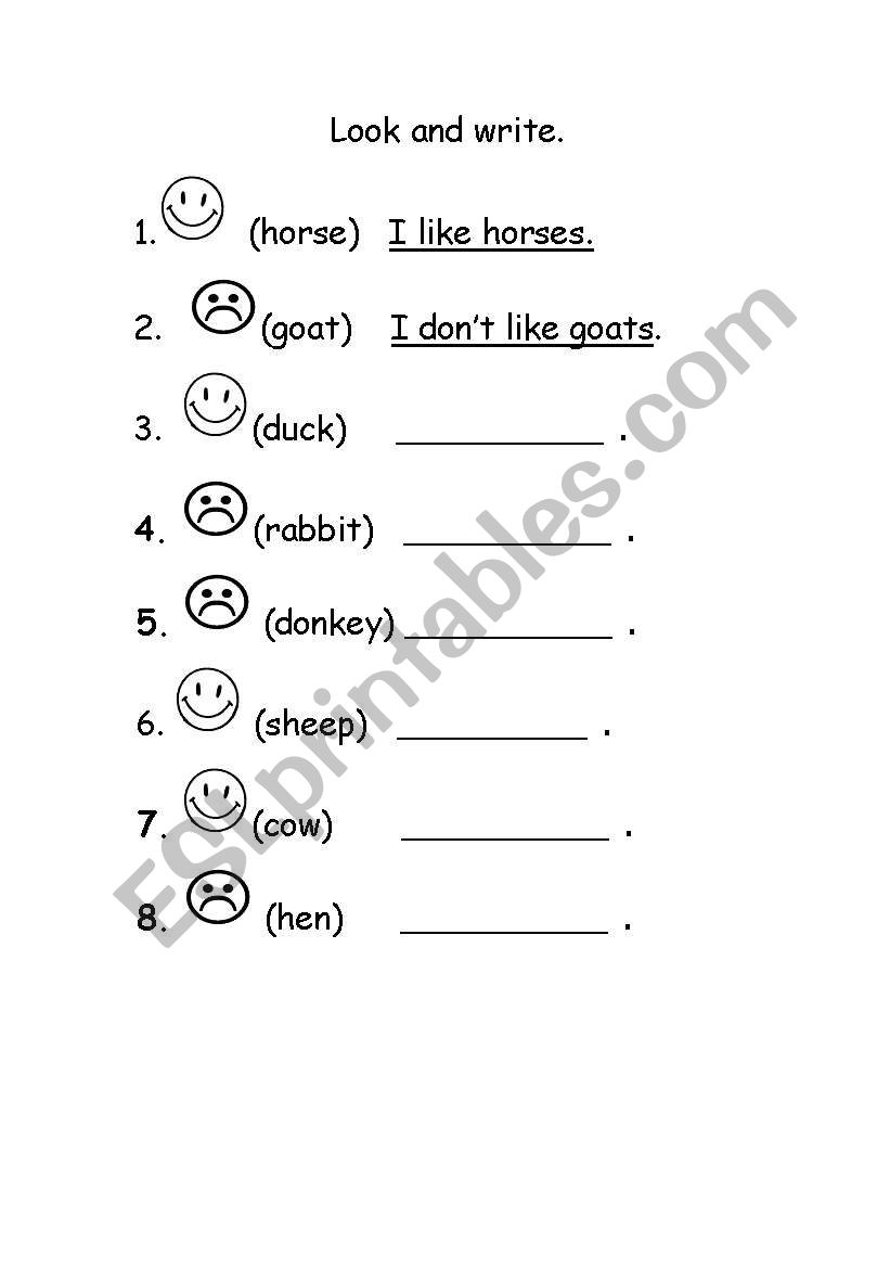 Likes - Dislikes worksheet