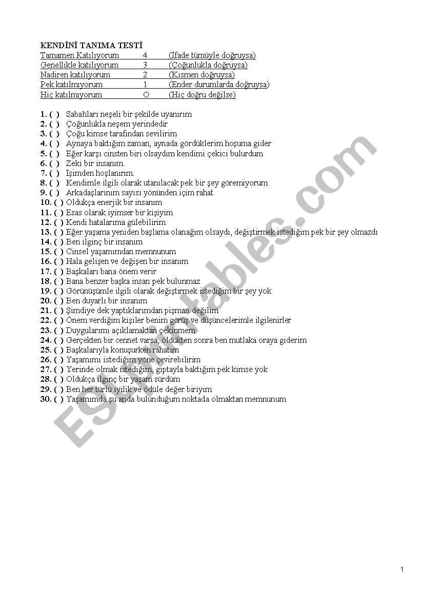 test worksheet