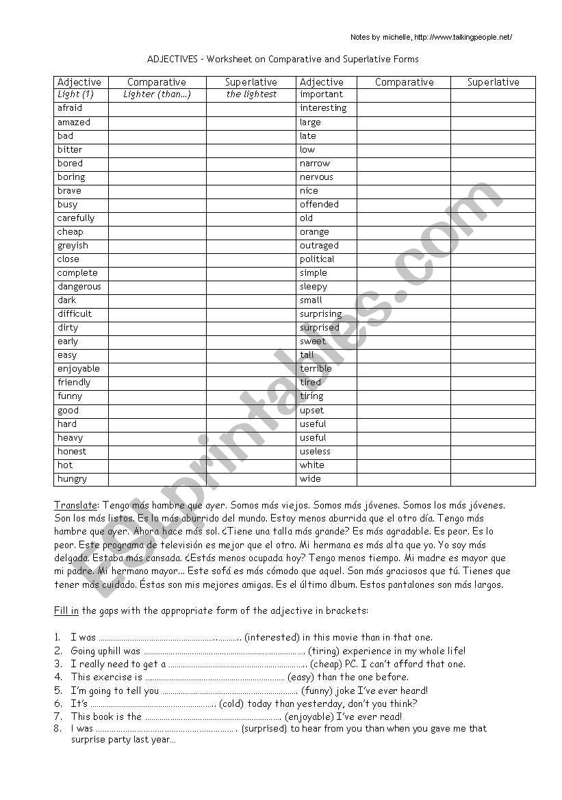 COMPARATIVES worksheet