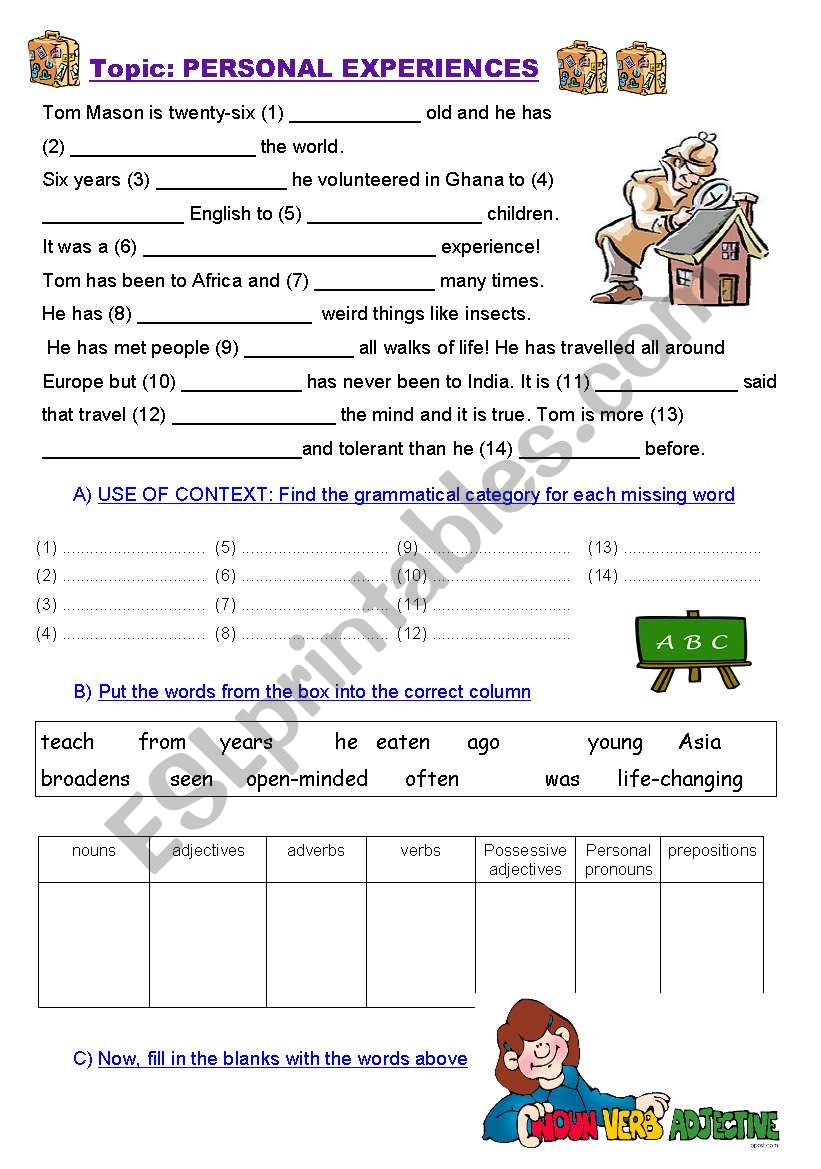 PERSONAL EXPERIENCES worksheet