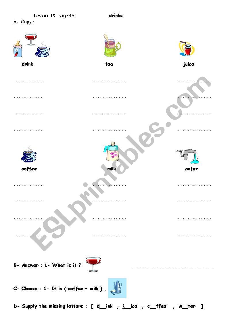 drinks worksheet