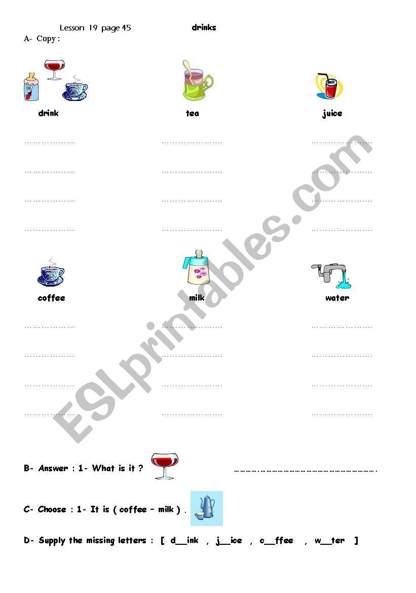 drinks worksheet