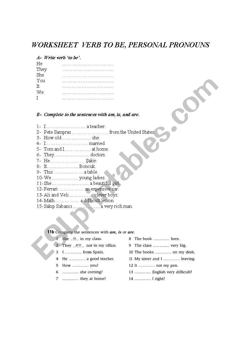 verb to be worksheet