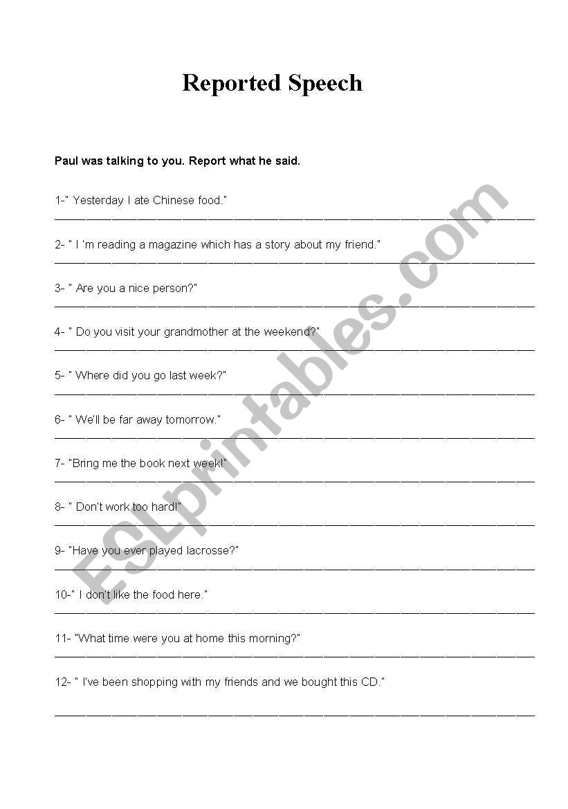 reported speech worksheet