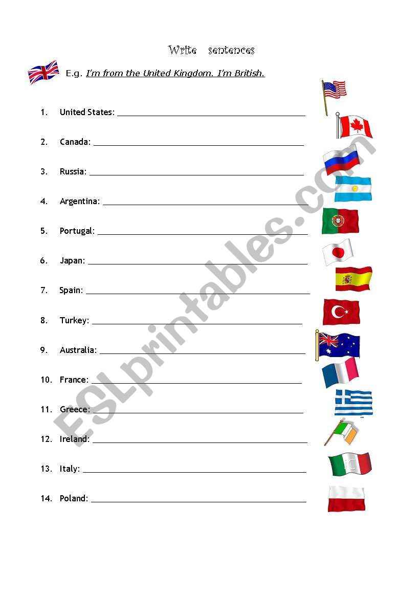 Nationalities worksheet