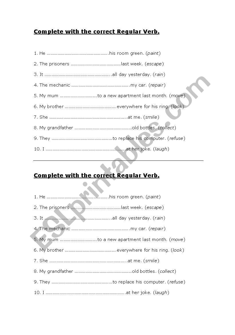 Regular Verbs worksheet