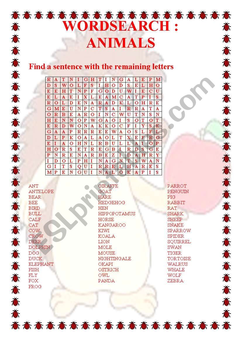 ANIMALS WORDSEARCH worksheet