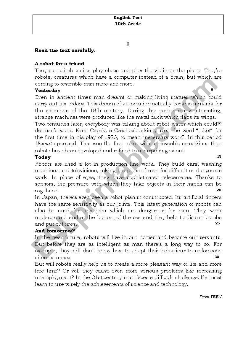 English Written Test worksheet