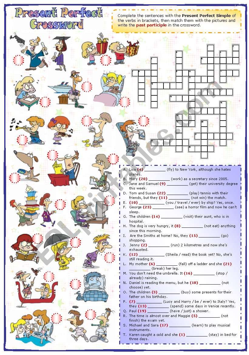 Present Perfect Crossword worksheet
