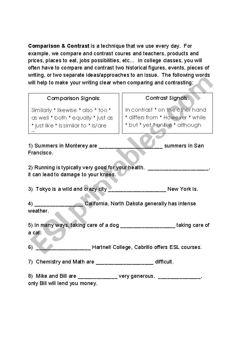 what are signal words for compare and contrast