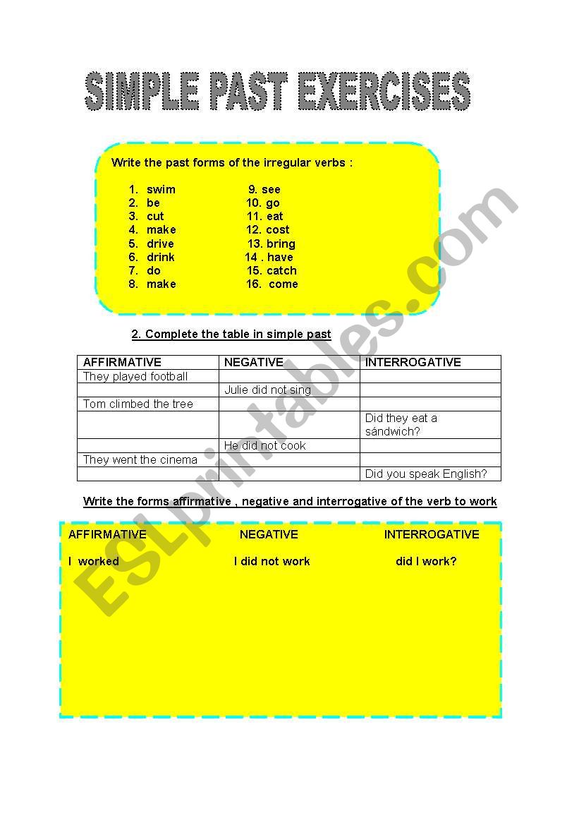 Simple past exercises worksheet