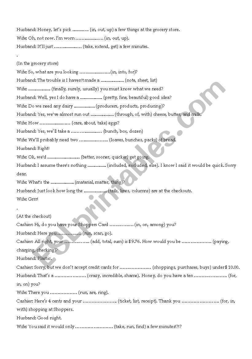 Shoppers Dialogue worksheet