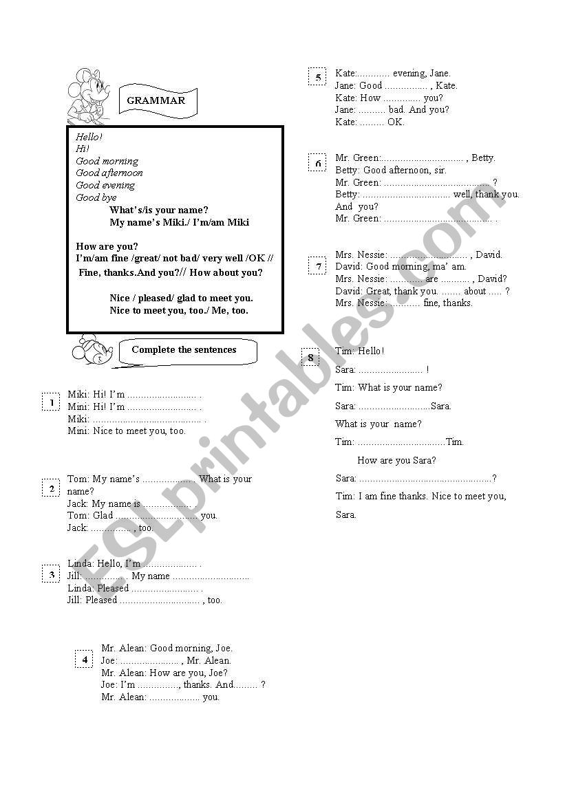 greetings worksheet