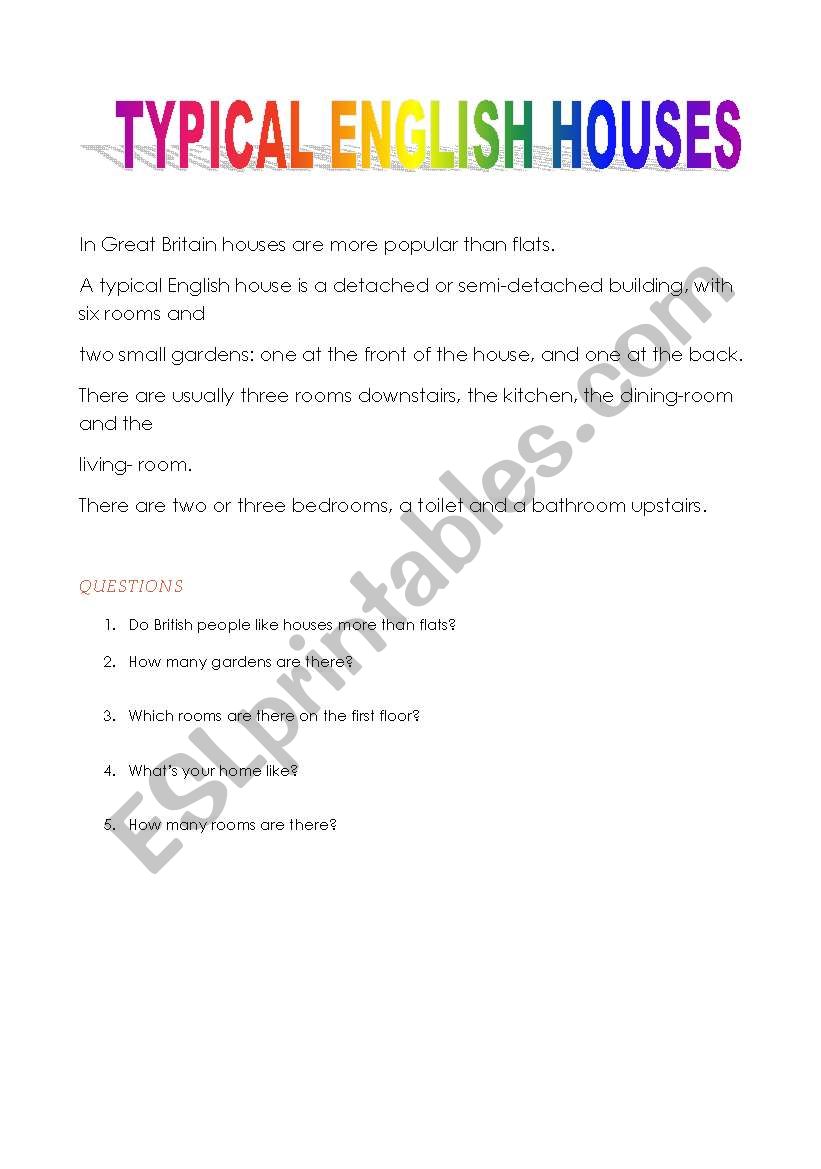 Typical English Houses worksheet