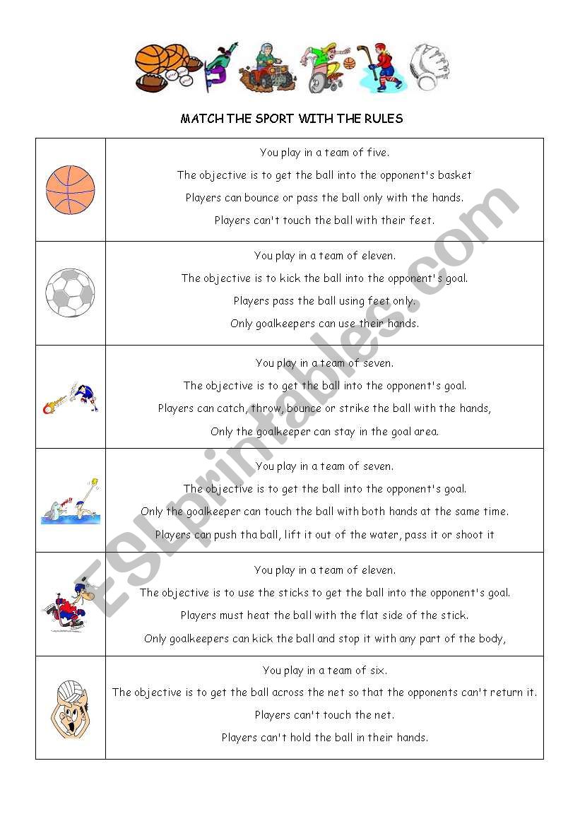 Sports rules worksheet