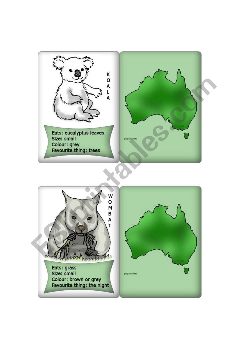 Australian Animal cards 1 worksheet