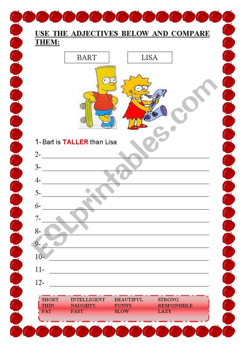 COMPARE BART AND LISA worksheet