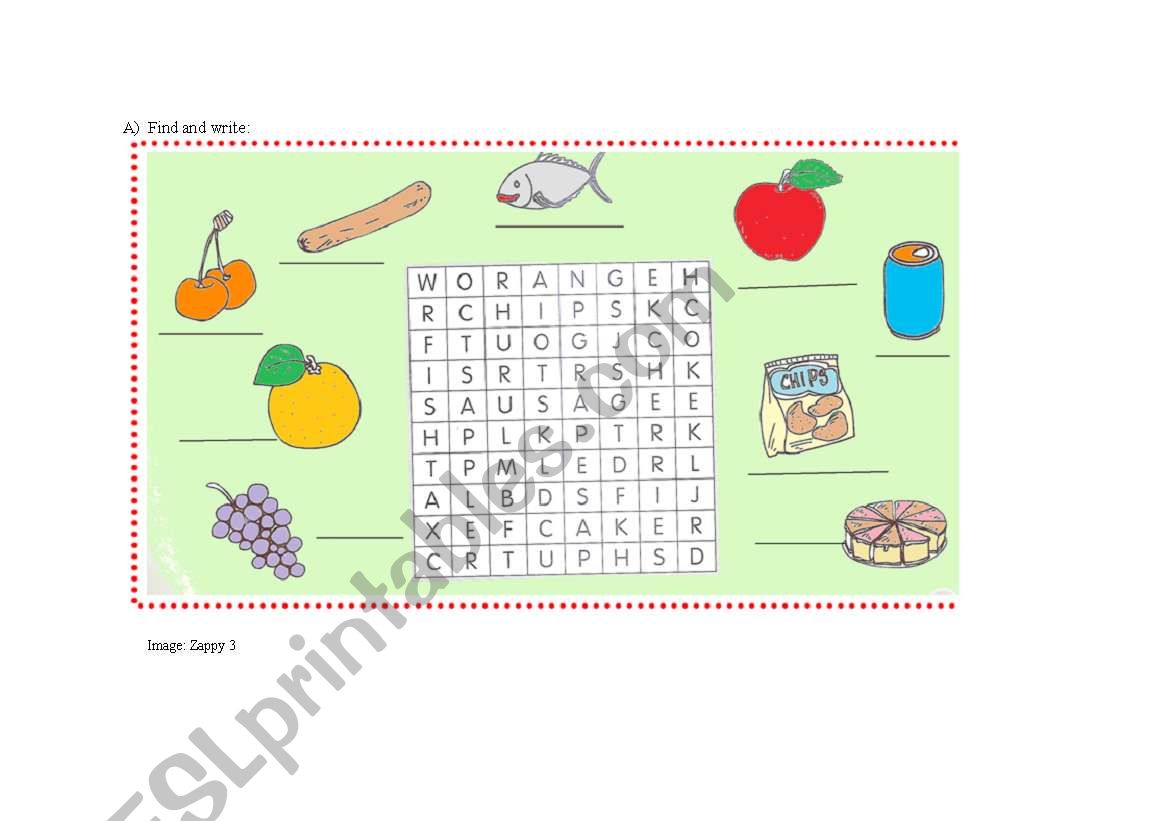 Food word search worksheet