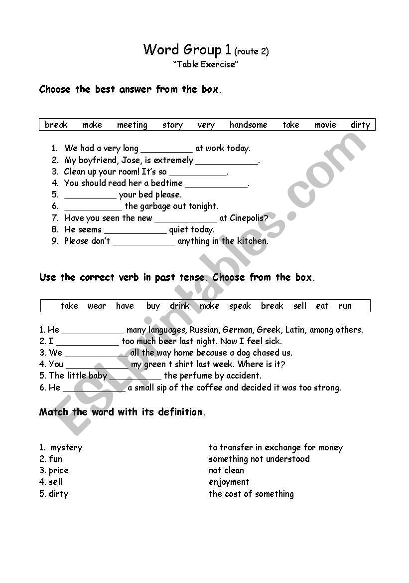 Word Group 1  worksheet