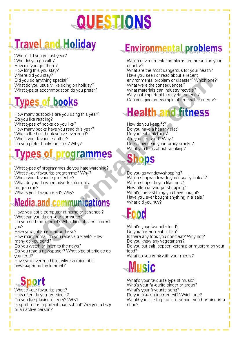 Question - oral exercise worksheet