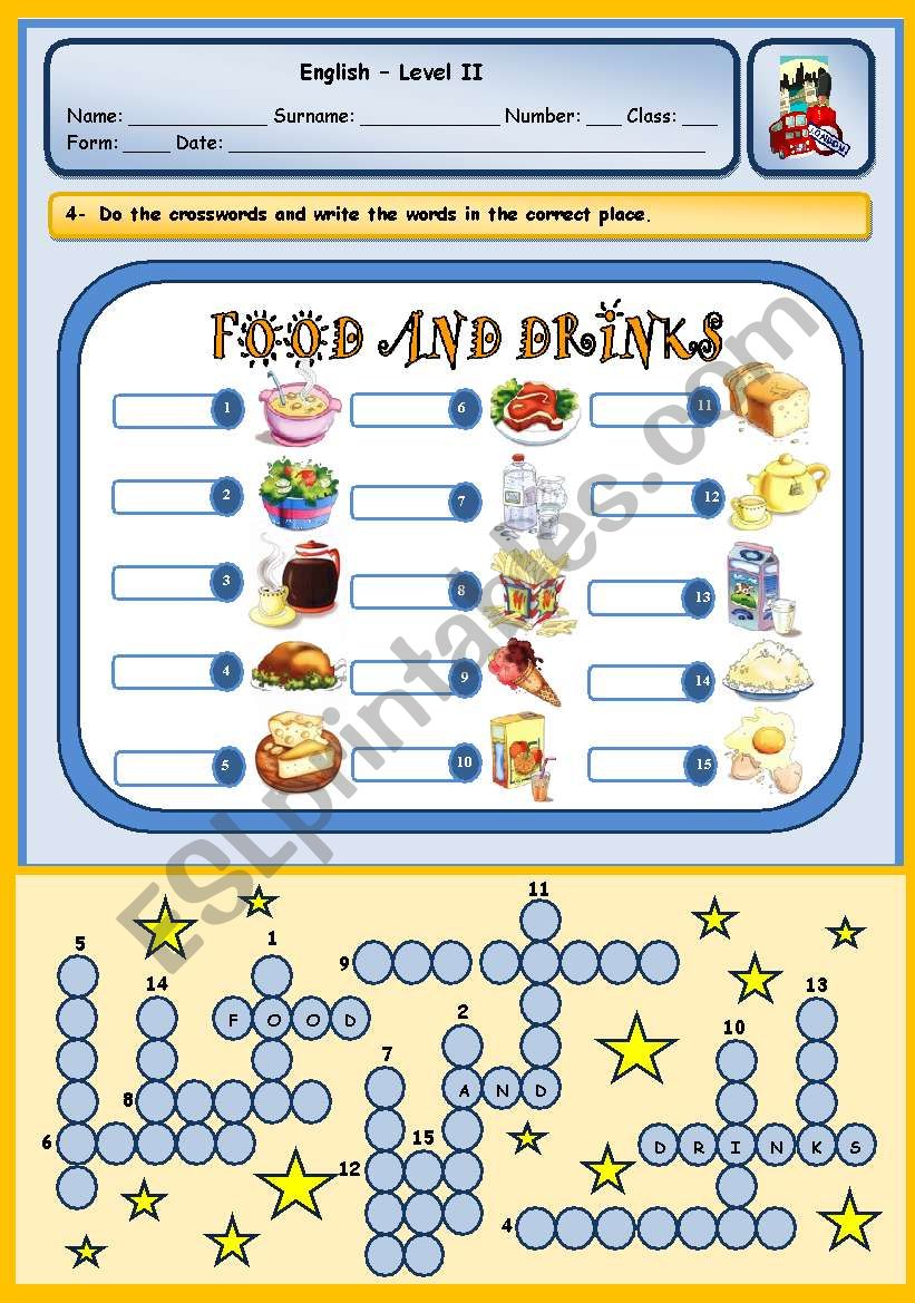 FOOD AND DRINKS worksheet