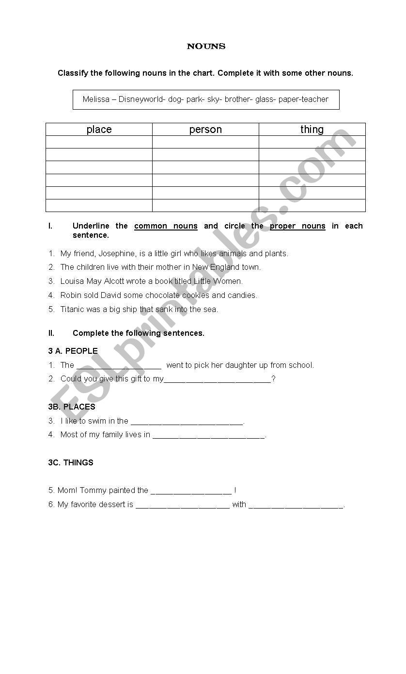 NOUNS worksheet