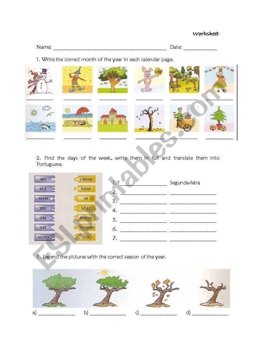 Months-Days-Seasons worksheet