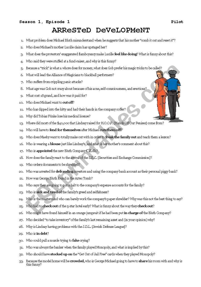 Arrested Development - Pilot worksheet