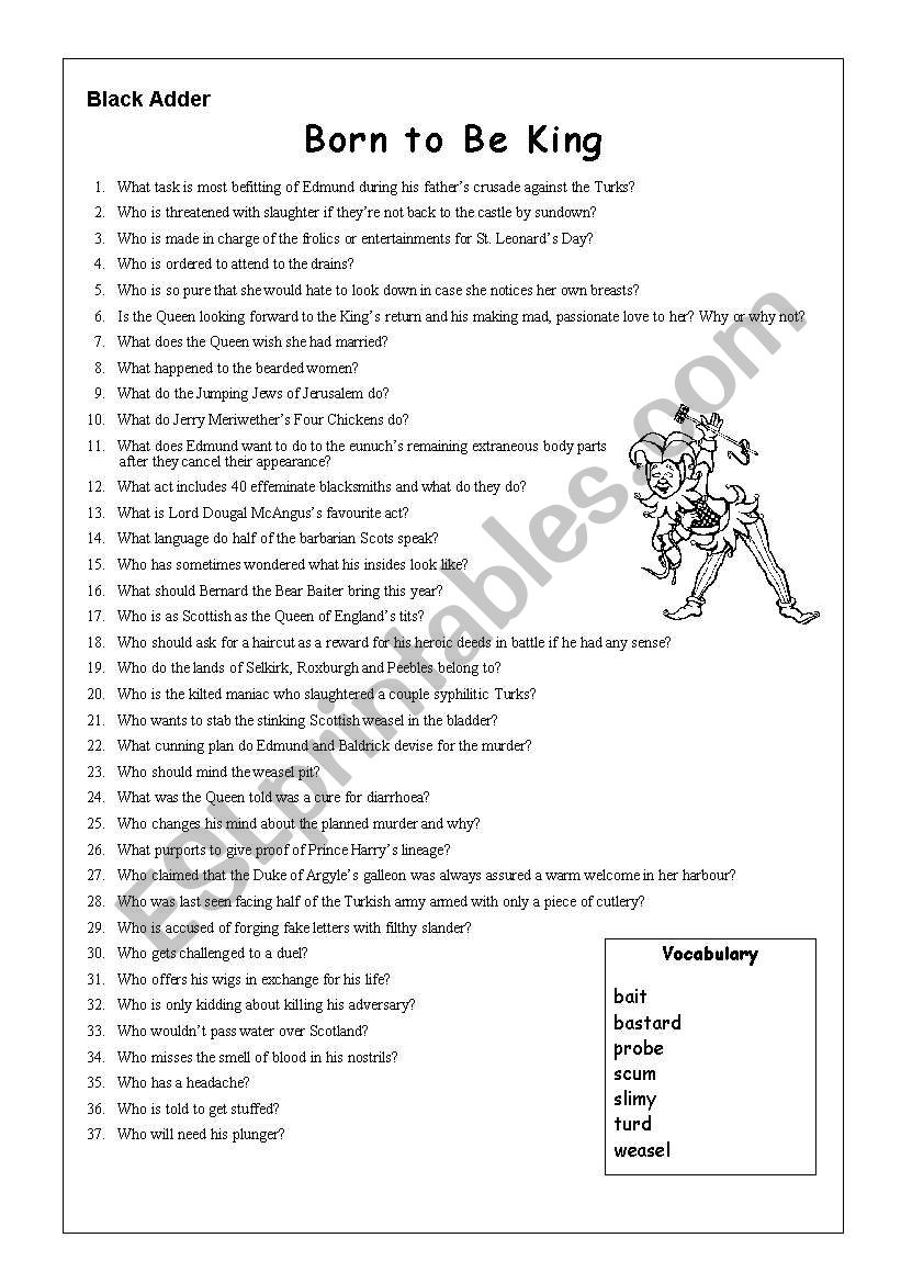 Black Adder - Born to be King worksheet